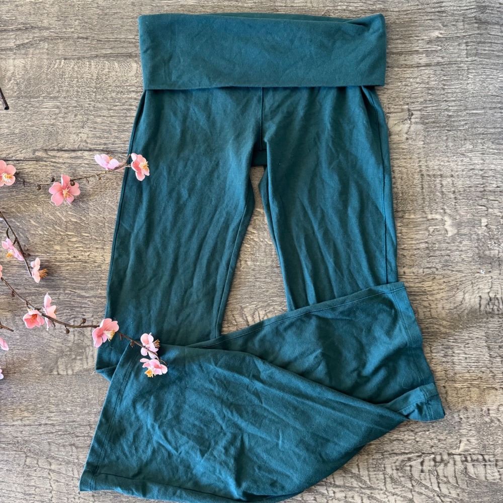 Y2K Style VS PINK Yoga Pants Forest Green Foldover Flare Leggings S
